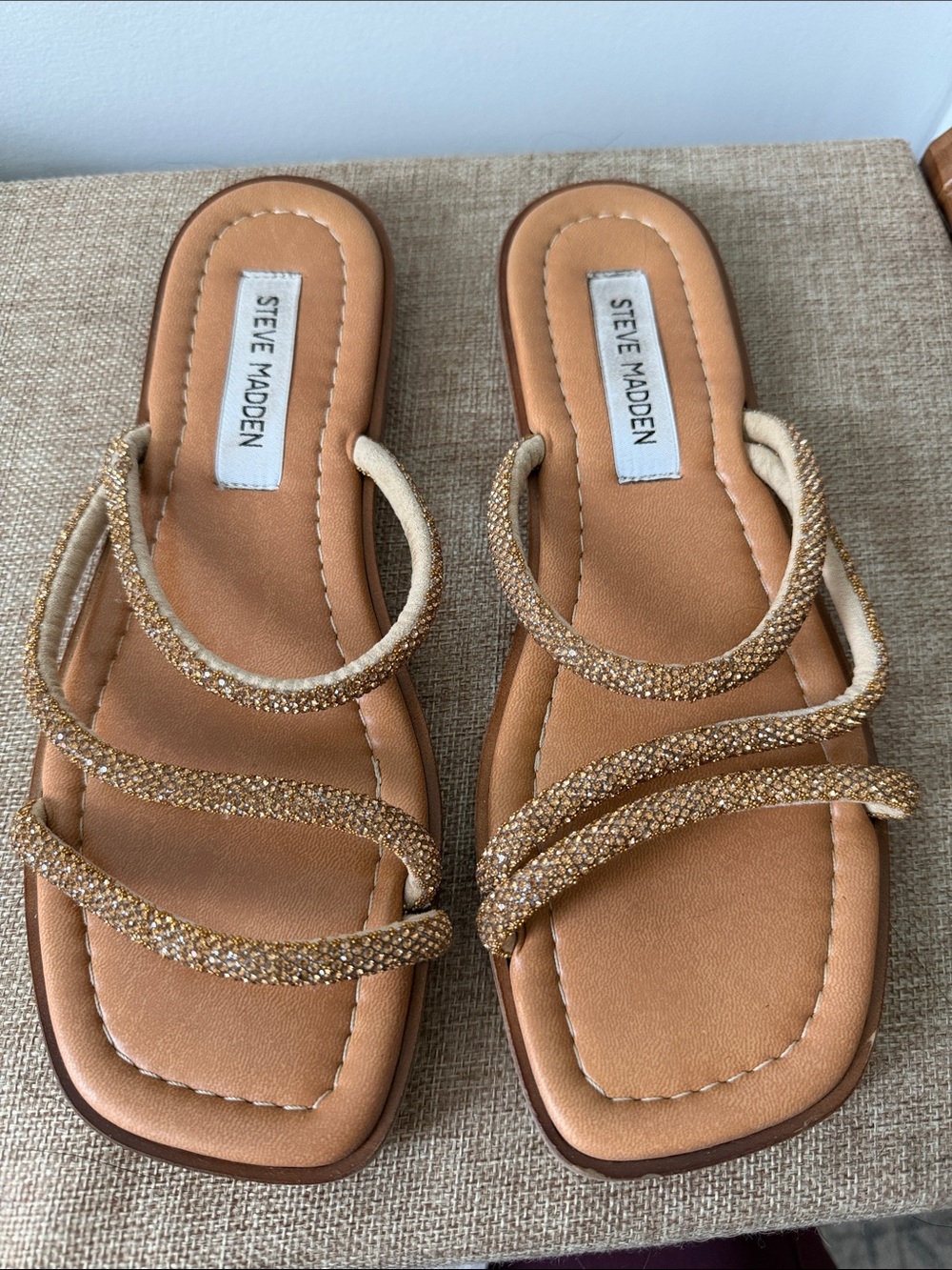 Steve Madden Remix Gold Beaded Strappy Slide Sandals